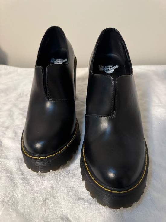 Dr. Martens Shoes - Dr. Martens Black Leather Slip-On Lug Boots with Yellow Stitching